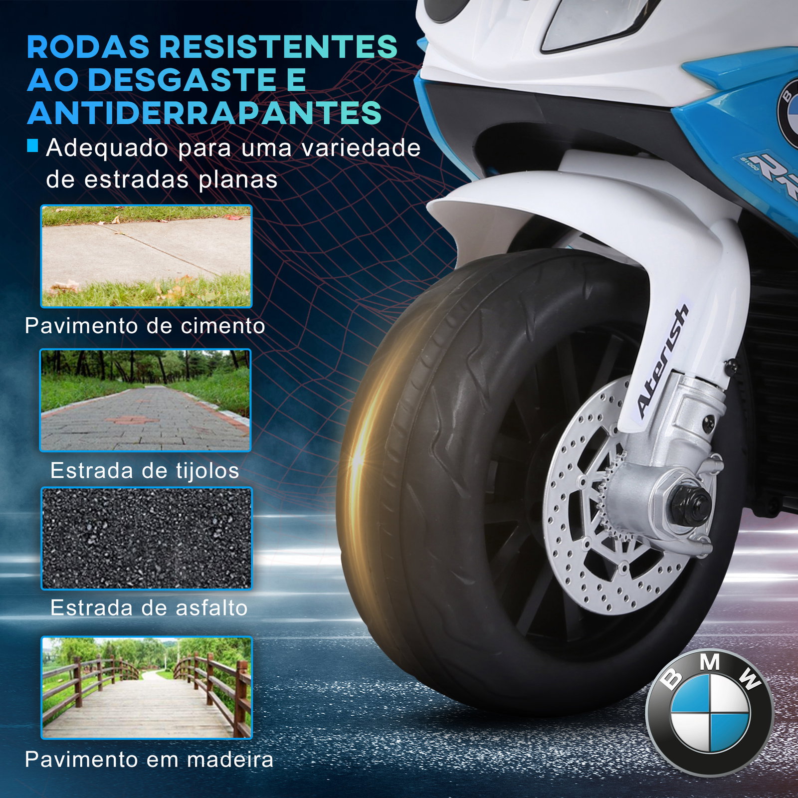 Mota elétrica bmw para crianças 6v com faróis música e velocidade máx. de 2,5 km/h 66x37x44 cm azul