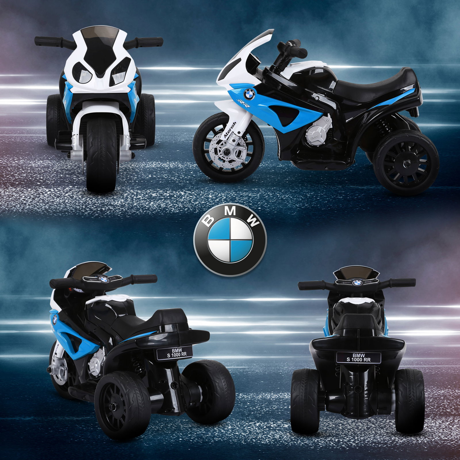 Mota elétrica bmw para crianças 6v com faróis música e velocidade máx. de 2,5 km/h 66x37x44 cm azul