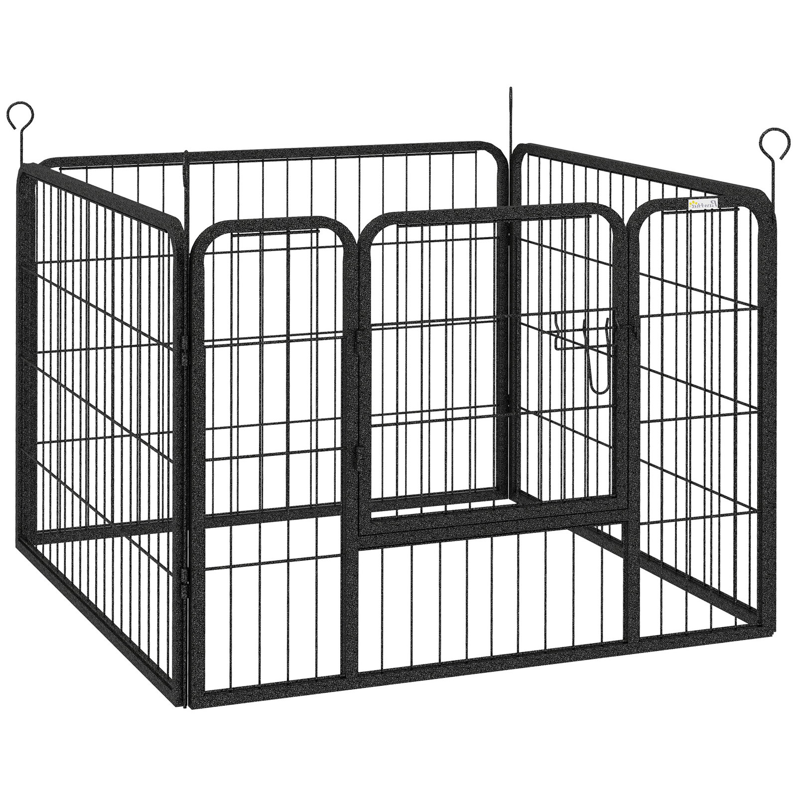 Parque para cães com 4 painéis dobrável 82x82x60 cm com porta e fechadura para exterior e interior cinza escuro