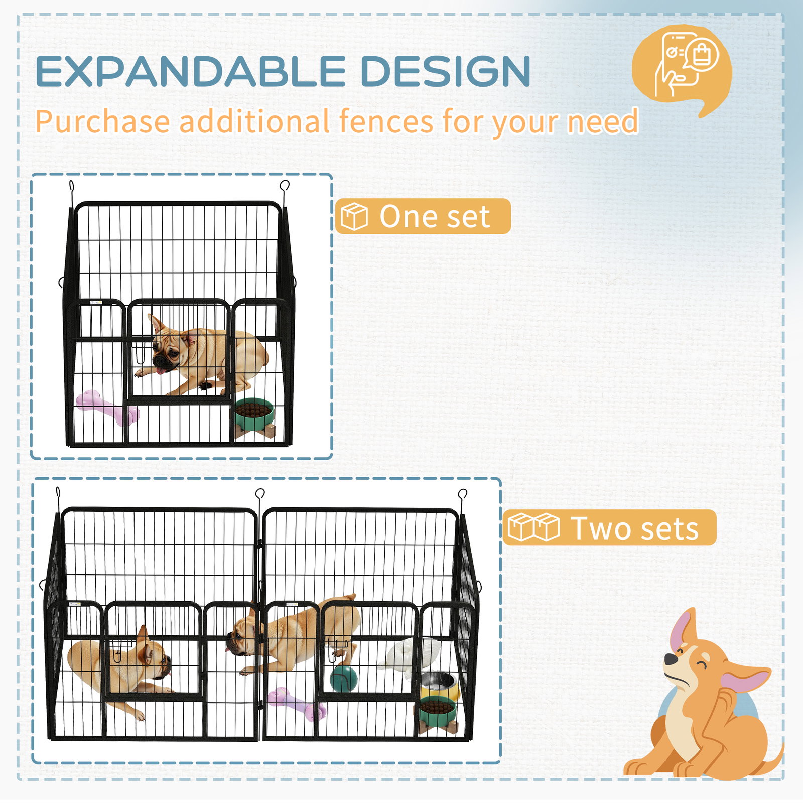 Parque para cães com 4 painéis dobrável 82x82x60 cm com porta e fechadura para exterior e interior cinza escuro