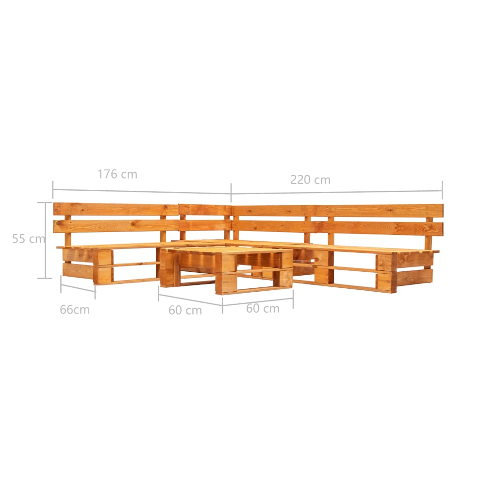 Sofás paletes jardim 4 pcs madeira castanho mel
