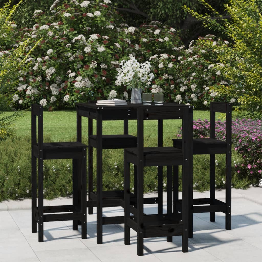 5 Pcs conjunto de bar para jardim pinho maciço preto