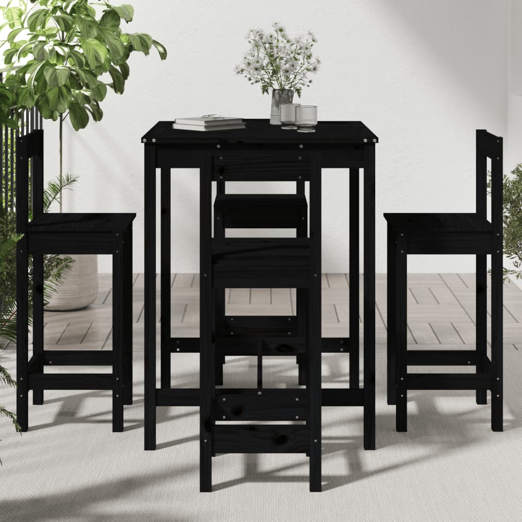 5 Pcs conjunto de bar para jardim pinho maciço preto