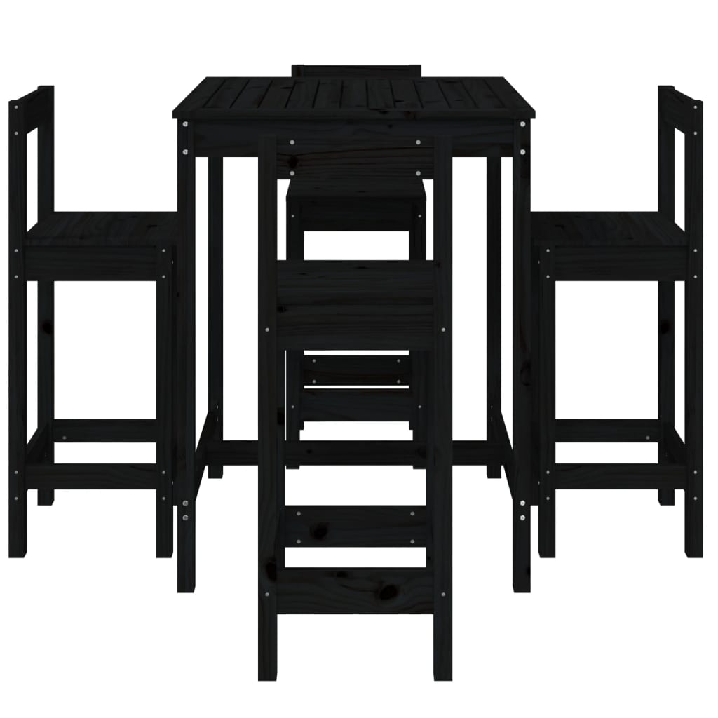 5 Pcs conjunto de bar para jardim pinho maciço preto
