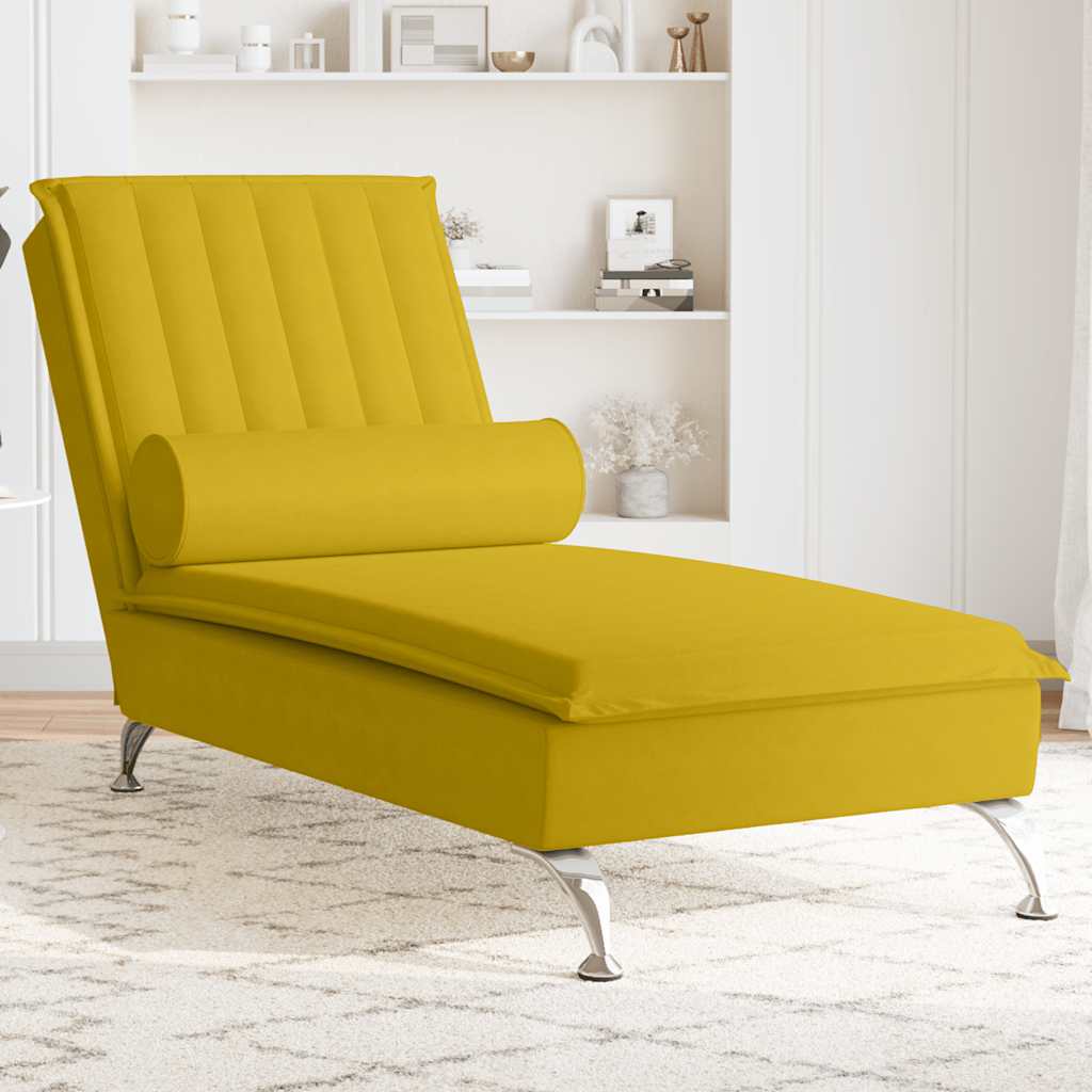Chaise lounge de massagem com rolo veludo amarelo