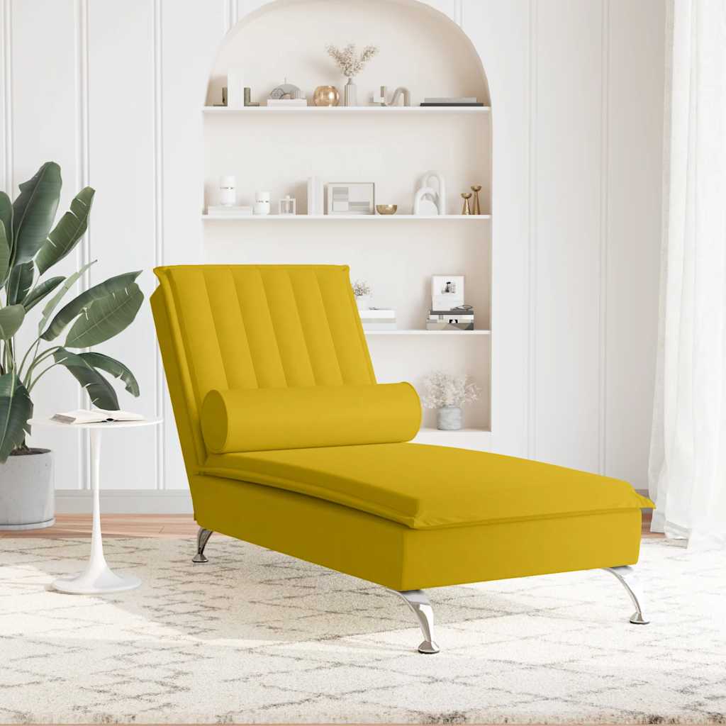 Chaise lounge de massagem com rolo veludo amarelo