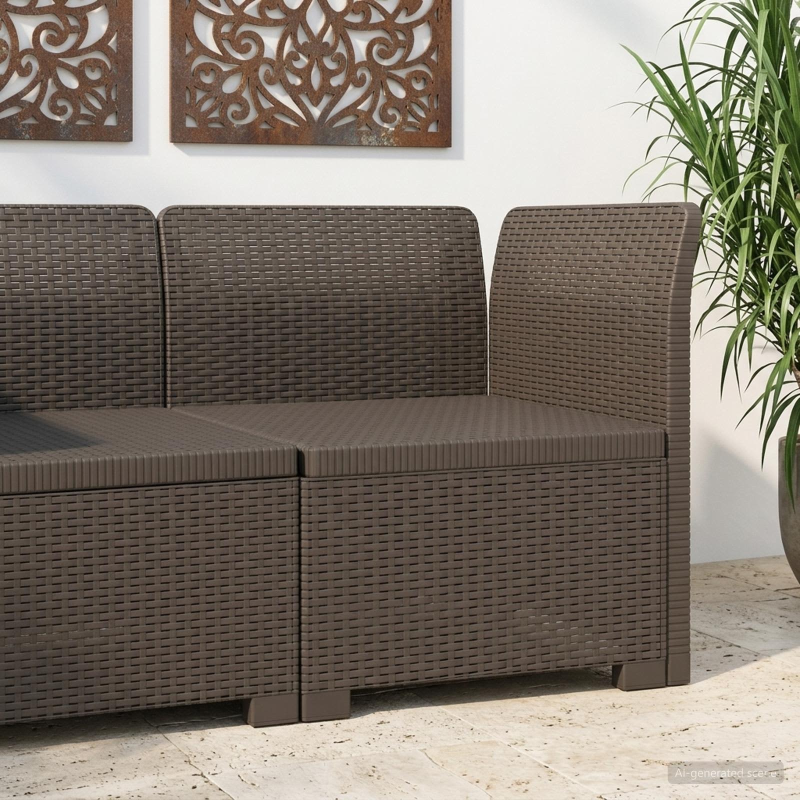 Sofá de jardim 1 lugar look rattan PP cinzento-claro