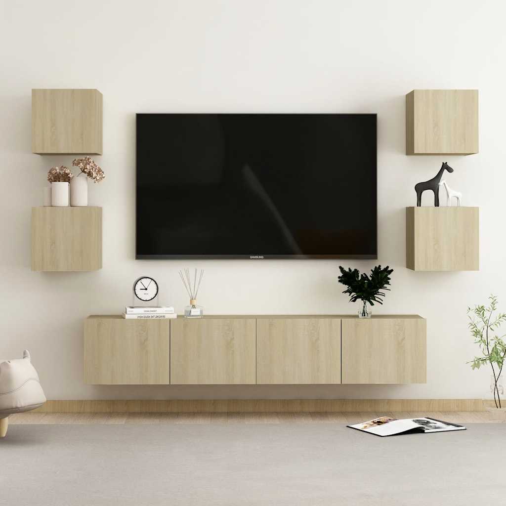 6Pcs conjunto de móveis de TV derivados madeira carvalho sonoma