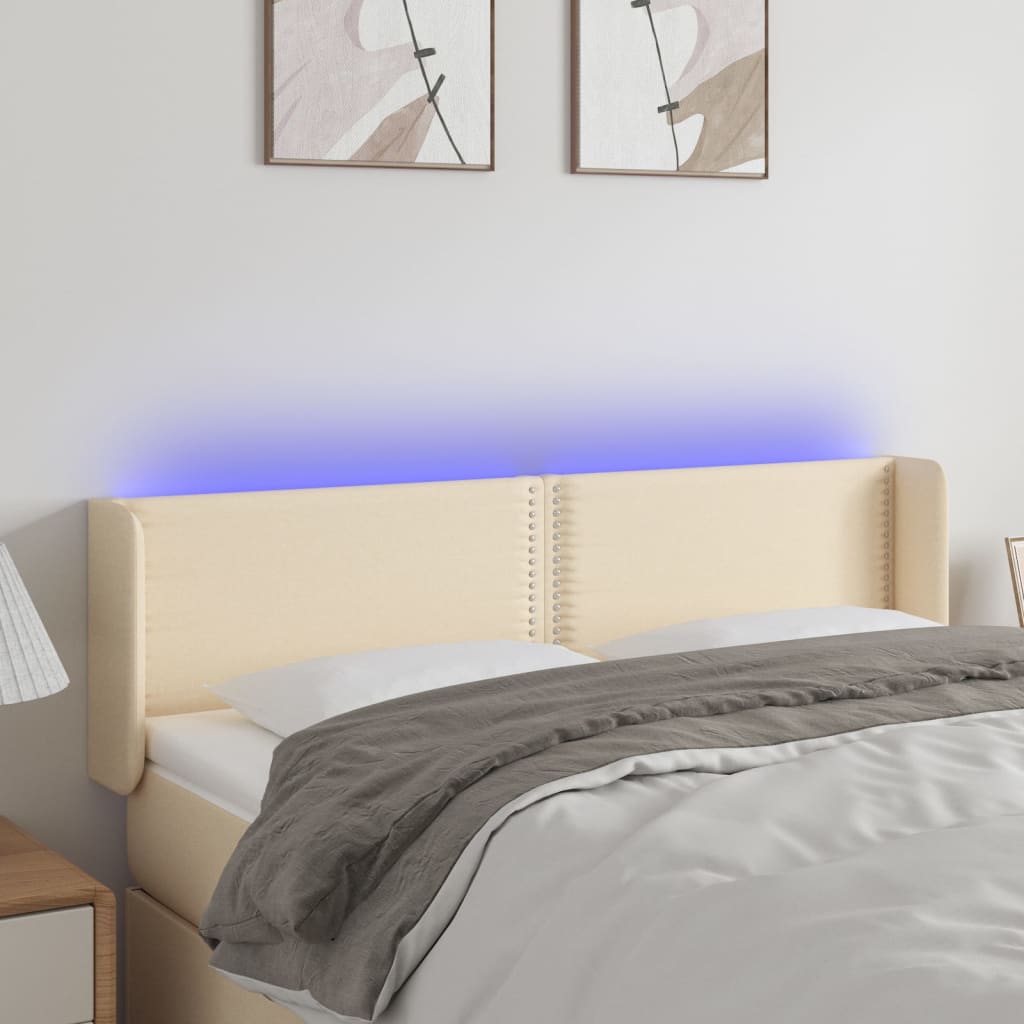 Cabeceira de cama c/ luzes LED tecido 147x16x78/88 cm cor creme