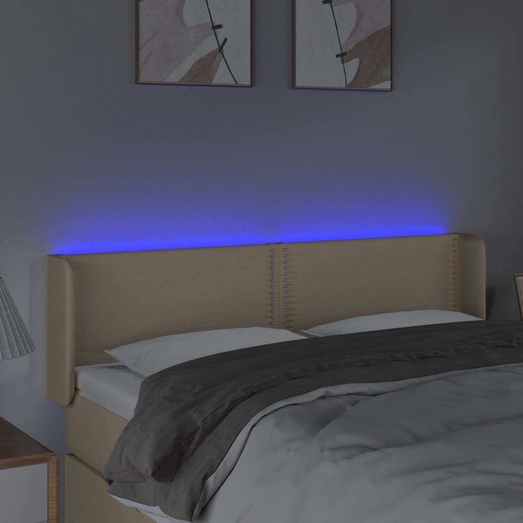 Cabeceira de cama c/ luzes LED tecido 147x16x78/88 cm cor creme