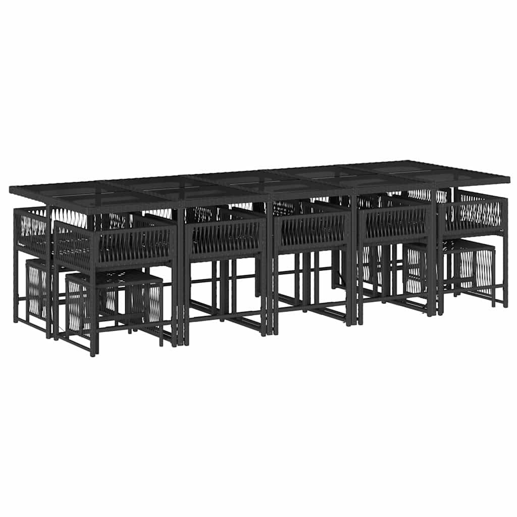 15 Pcs conjunto de jantar p/jardim com almofadões vime PE preto