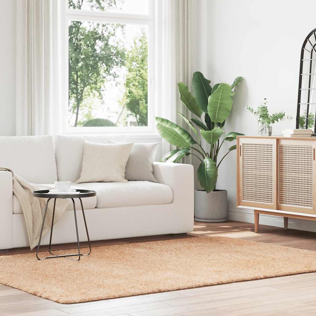 Tapete shaggy de pelo alto navarra 160x230 cm poliéster bege