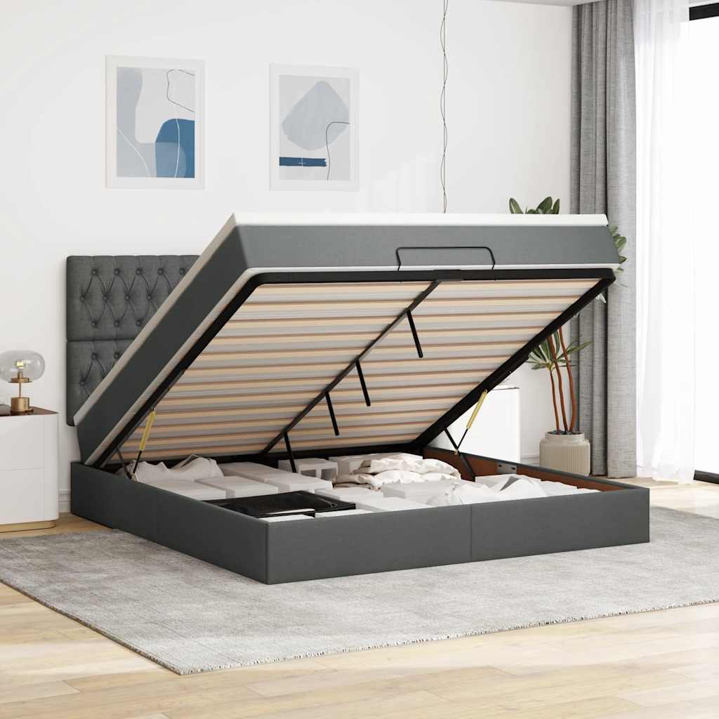 Estrutura de cama otomana com colchão 180x200cm cinzento escuro