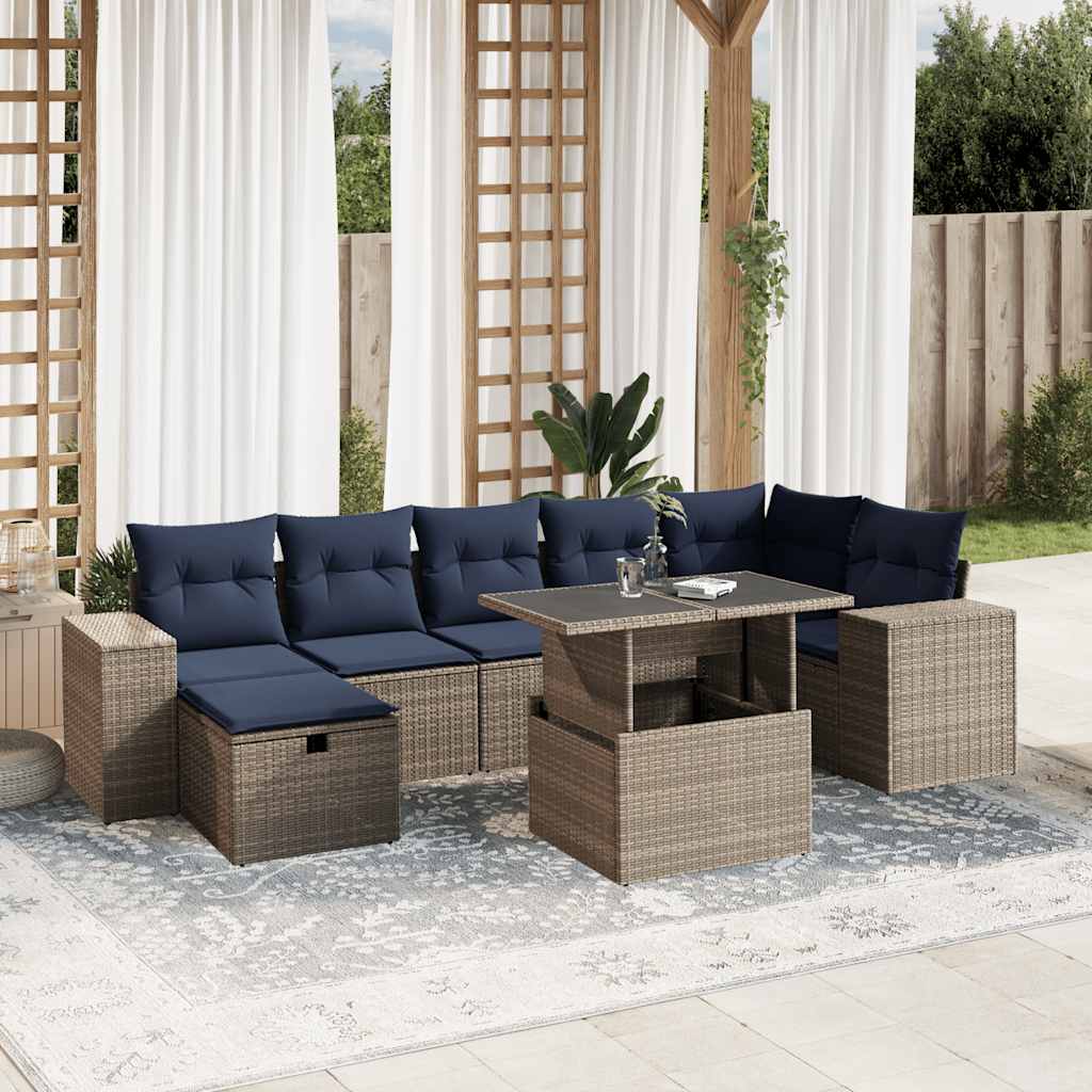 Conjunto de sofá de jardim com 8 peças e almofadas em rattan sintético cinza