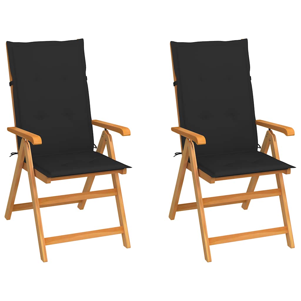 Cadeiras de jardim c/ almofadões pretos 2 pcs teca maciça