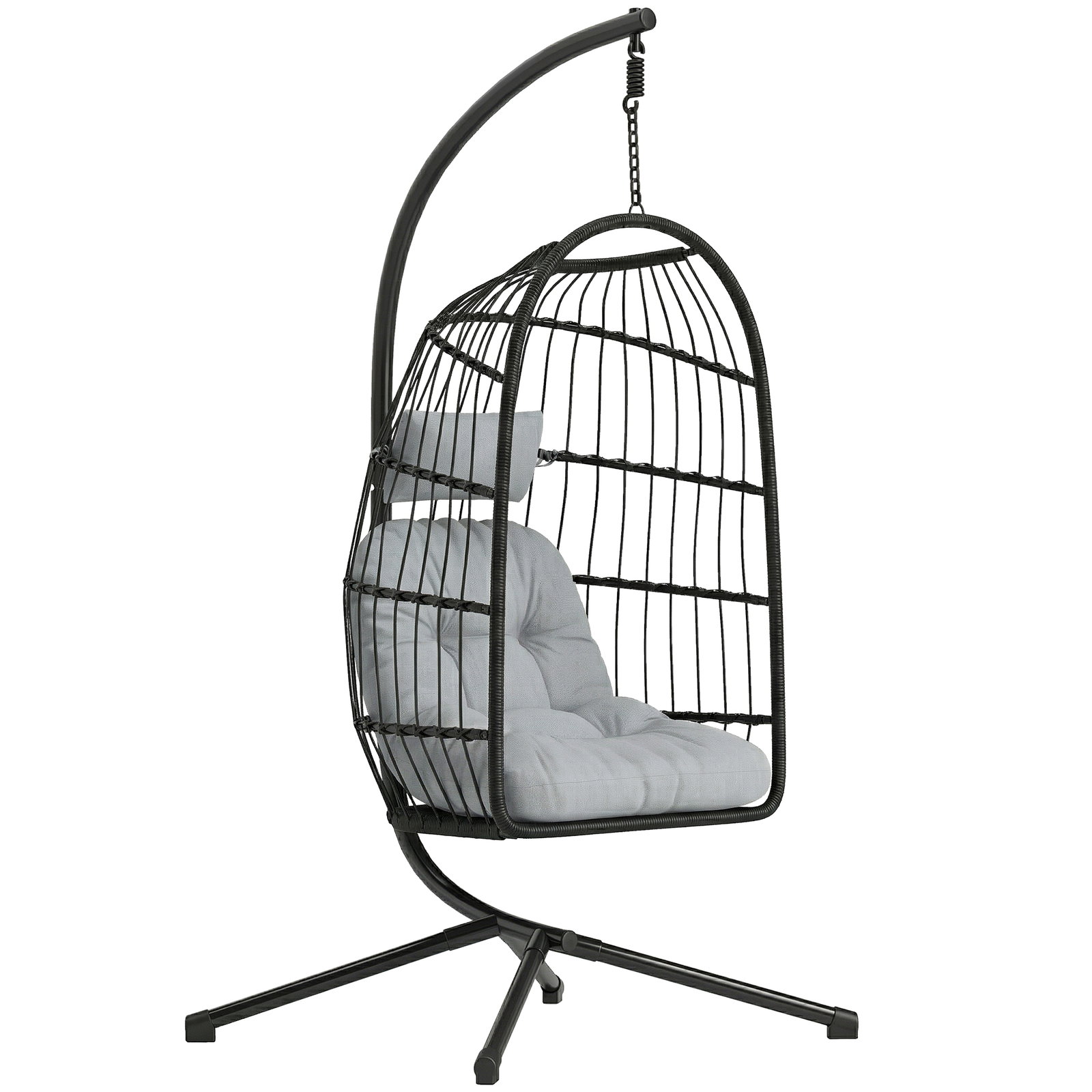 Cadeira suspensa com suporte cesto dobrável de vime almofada grossa e altura ajustável 101x105x196 cm cinza claro