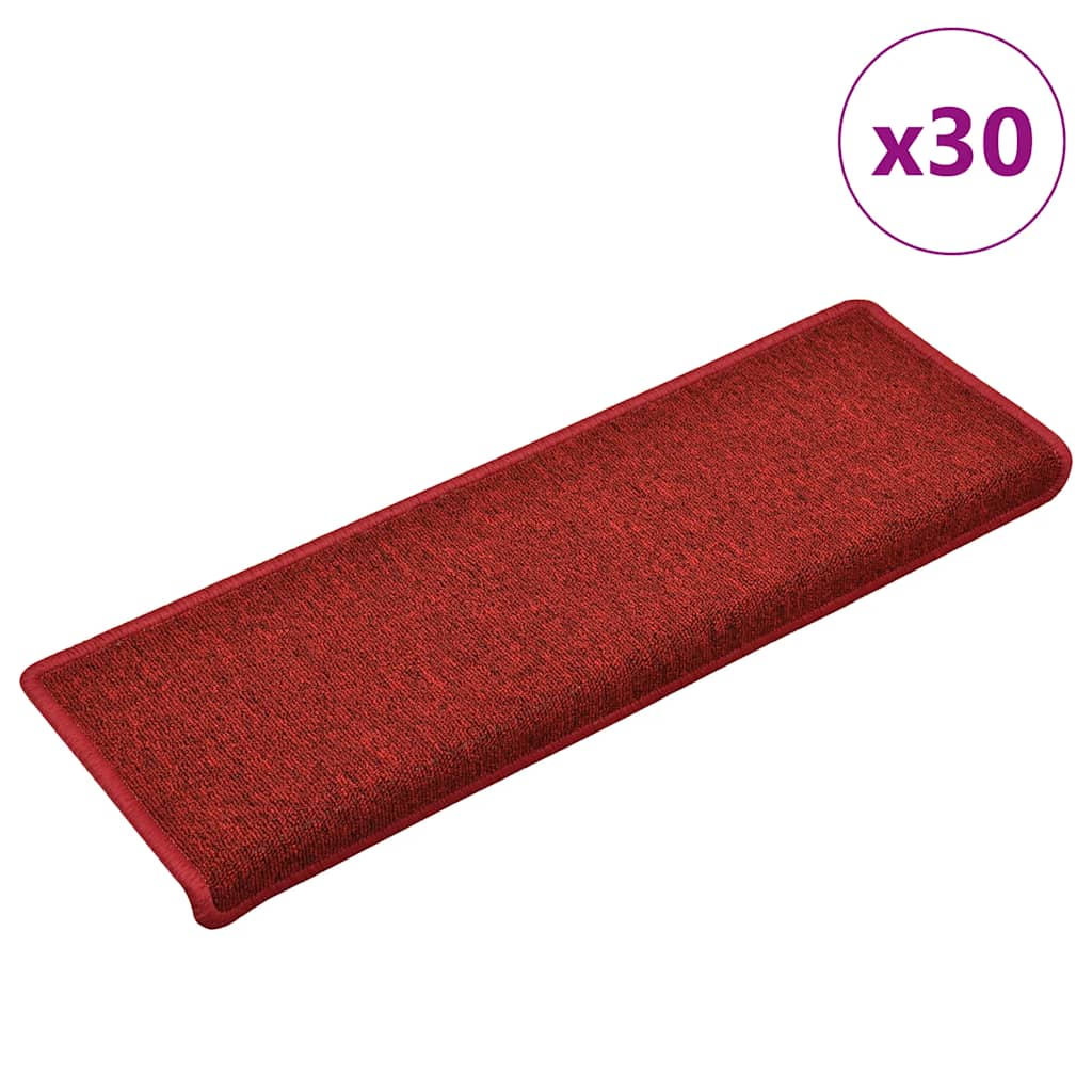 Tapetes de escada 30 peças 65x21x4 cm vermelhos com borda retangular