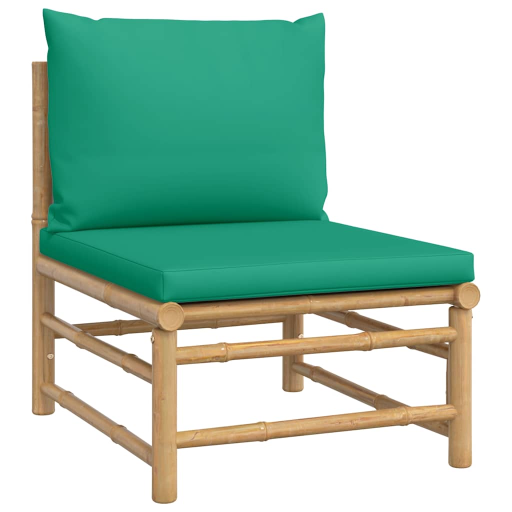 3 Pcs conjunto lounge de jardim bambu c/ almofadões verdes