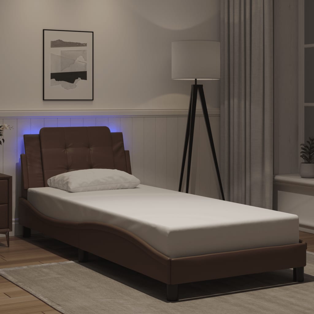 Estrutura de cama com LED sem colchão zadar 80x200 cm castanho
