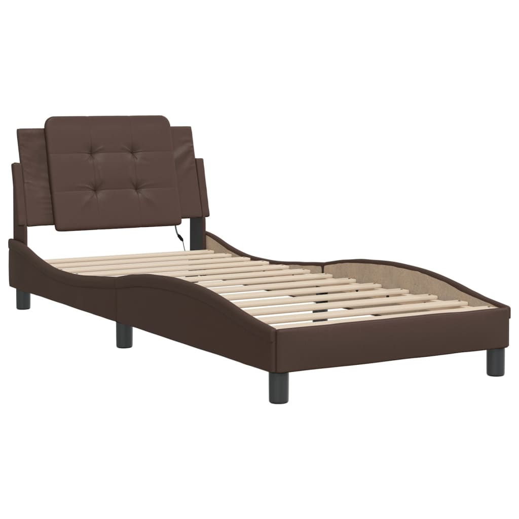 Estrutura de cama com LED sem colchão zadar 80x200 cm castanho