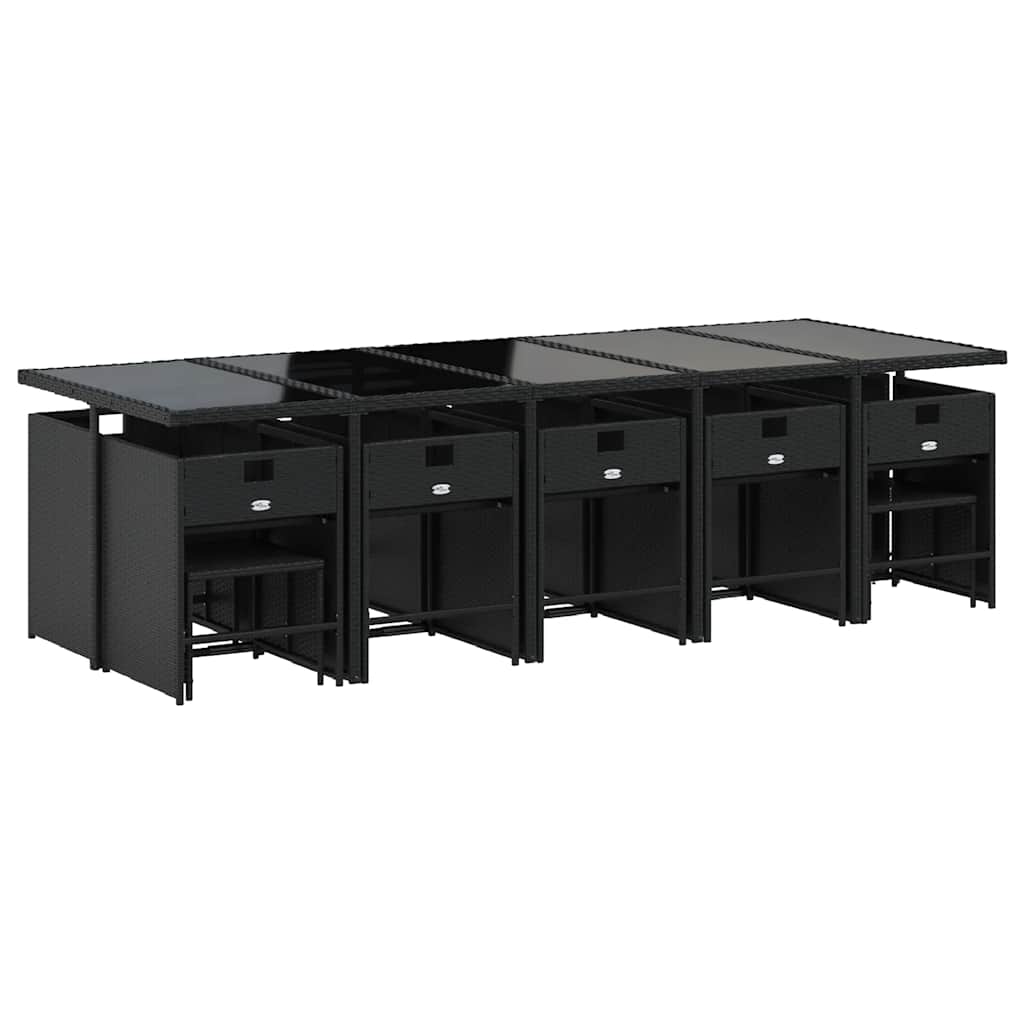 15 Pcs conjunto de jantar p/jardim com almofadões vime PE preto