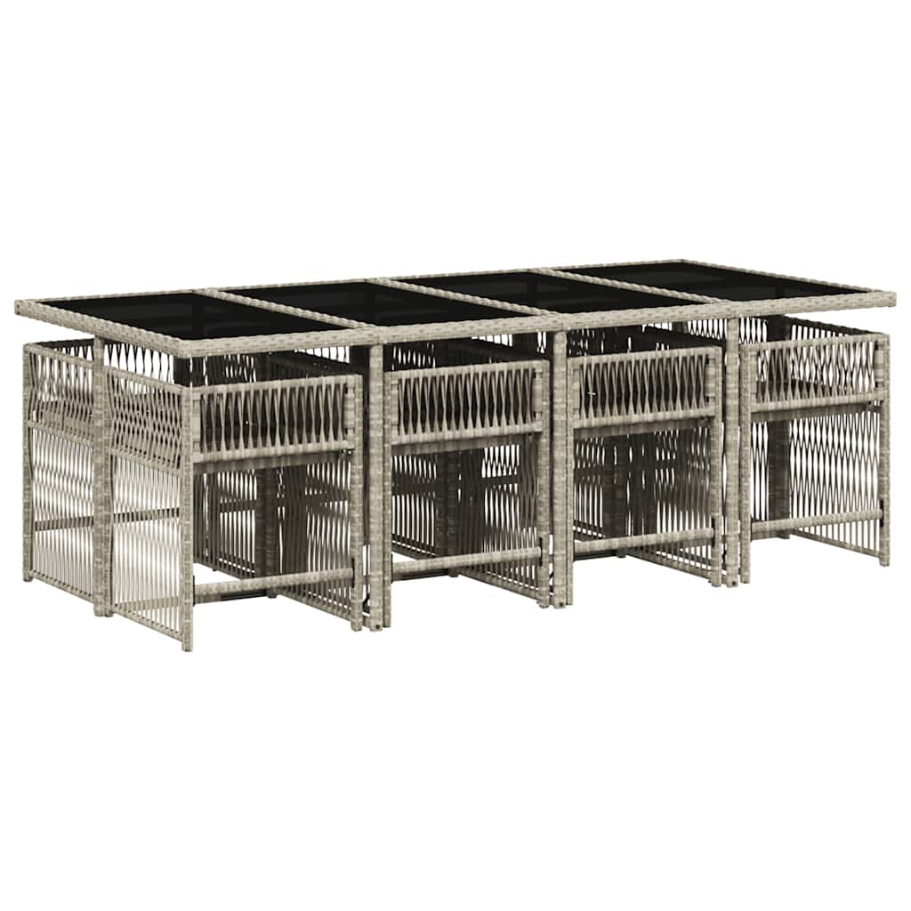 9 Pcs conjunto de jantar p/ jardim c/ almofadões cinzento claro