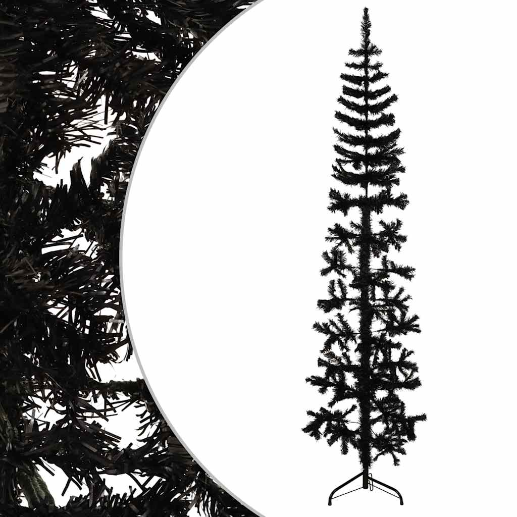 Meia árvore de natal fina com suporte 180 cm preto