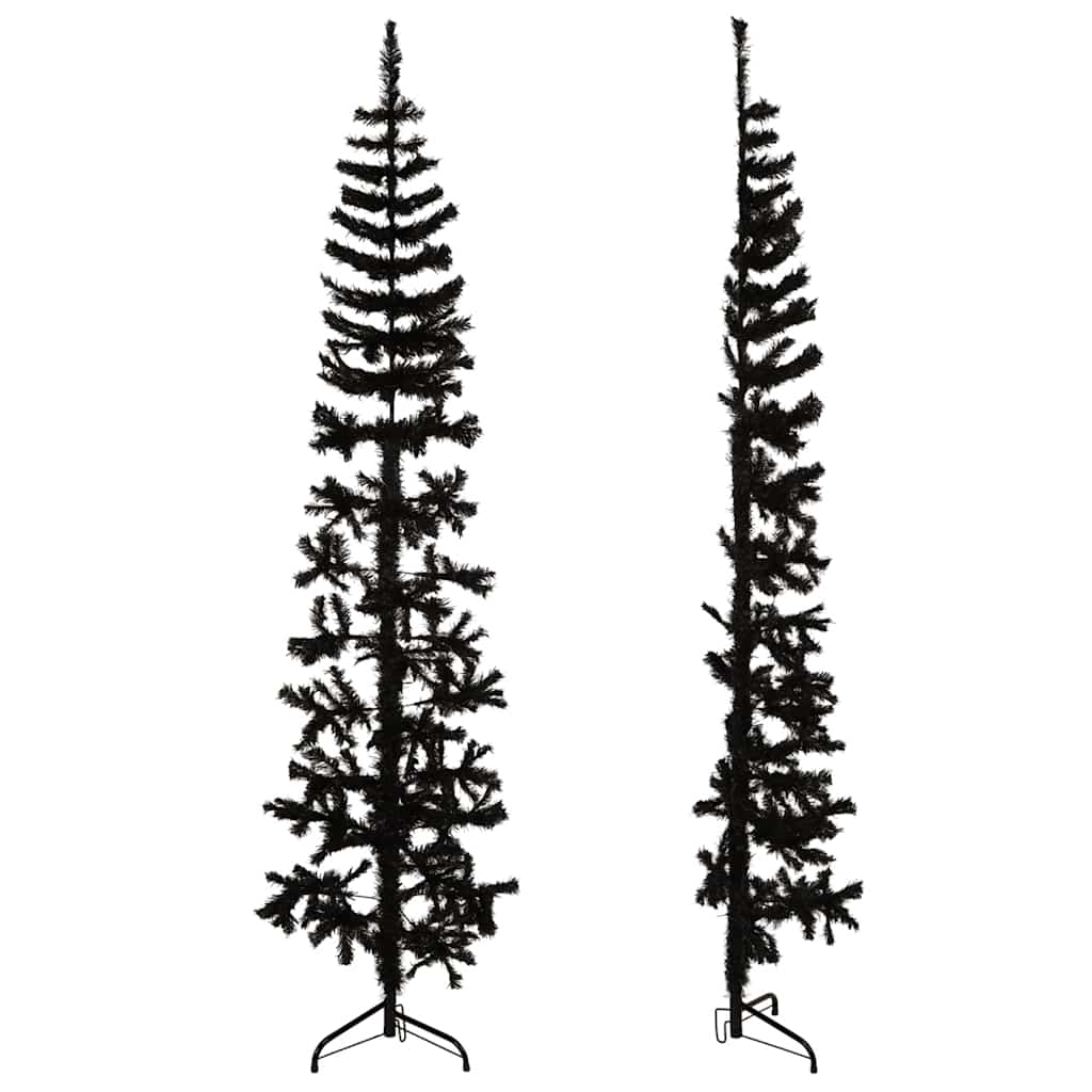 Meia árvore de natal fina com suporte 180 cm preto