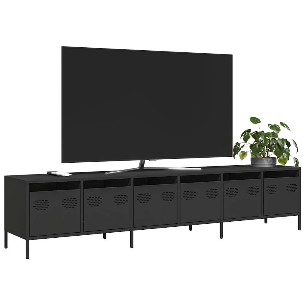 Móvel de TV 202x39x43,5 cm aço laminado a frio preto