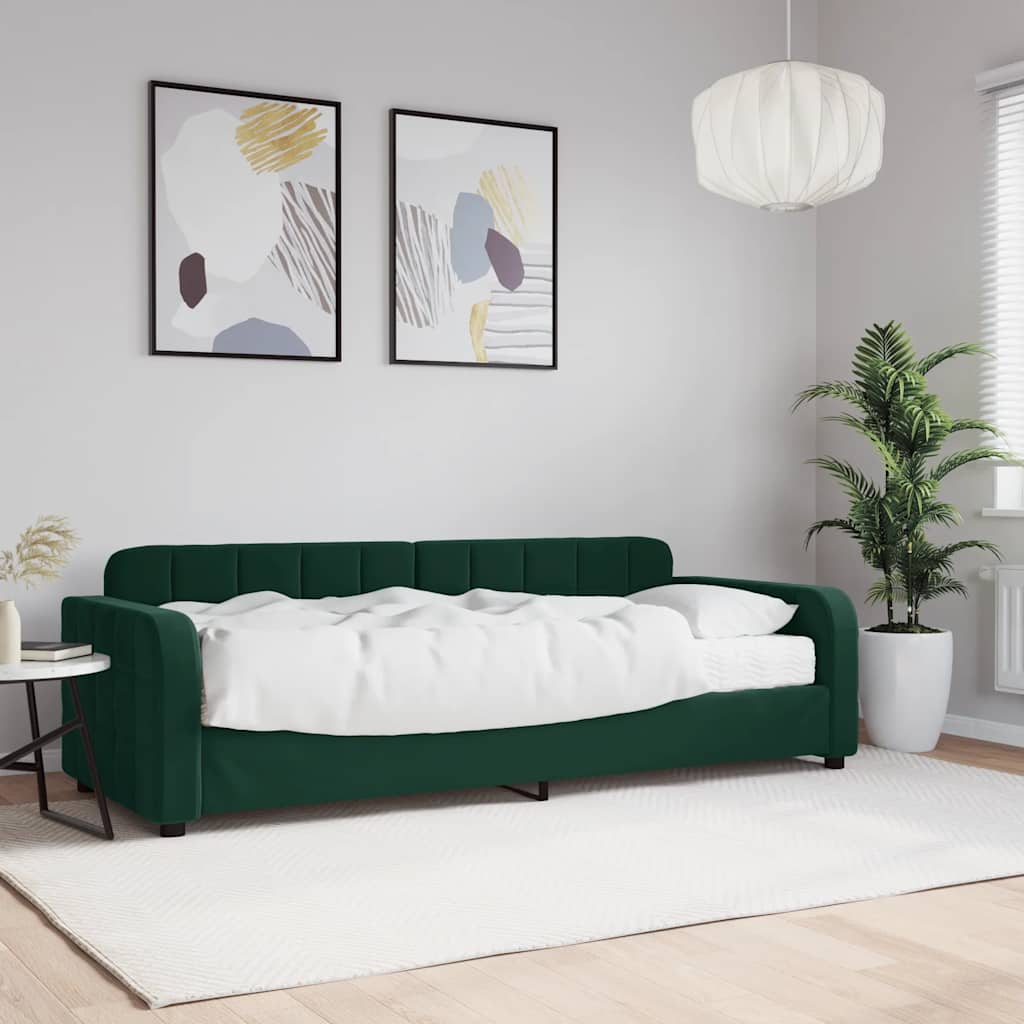 Sofá-cama com colchão 80x200 cm veludo verde-escuro
