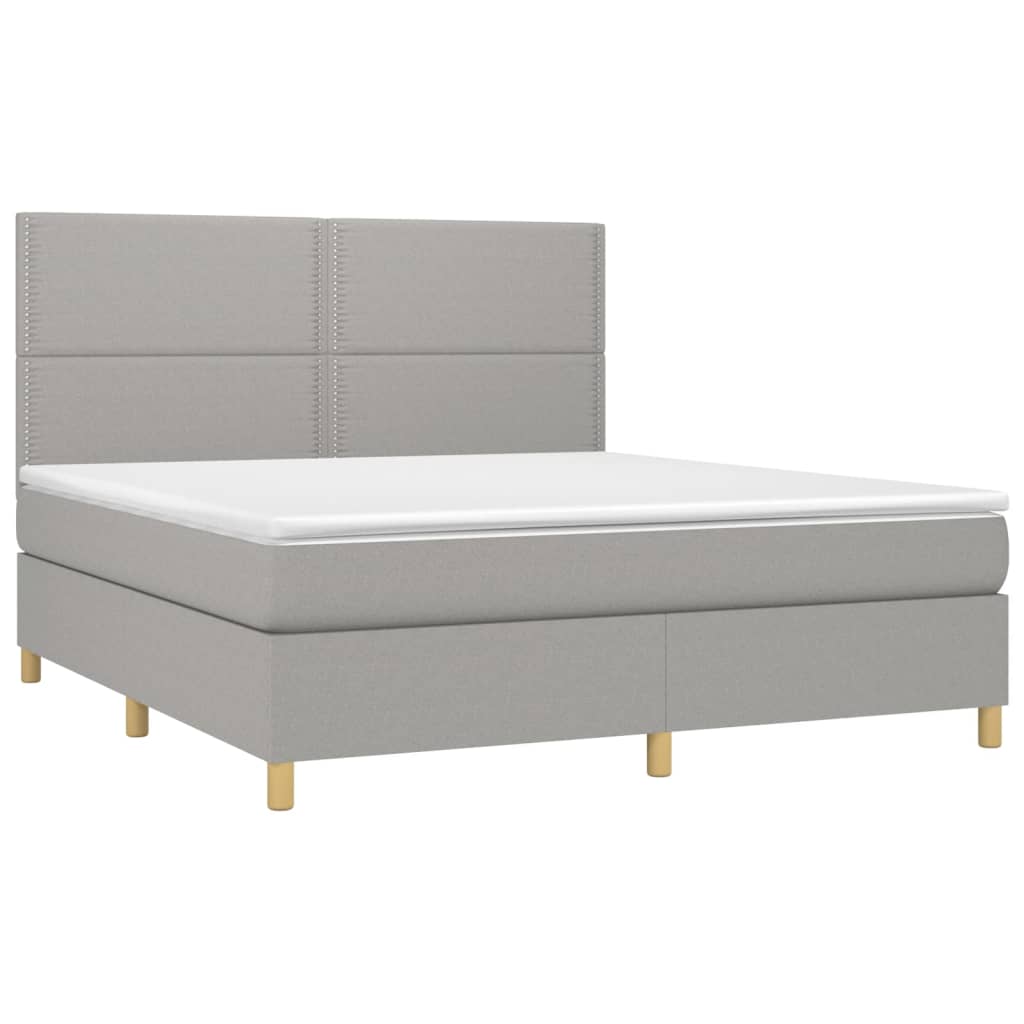Cama box spring c/ colchão e LED 180x200 cm tecido cinza-claro