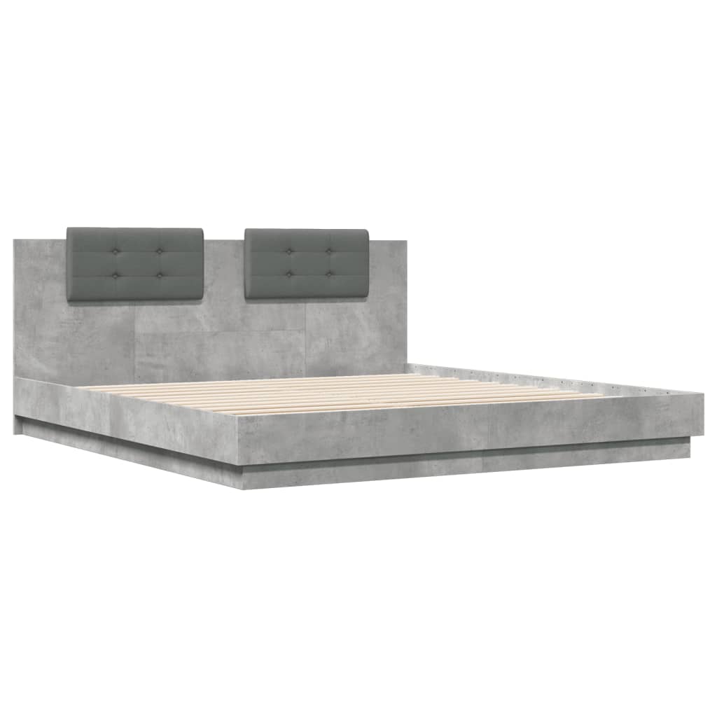 Estrutura cama c/ cabeceira/luzes LED 180x200 cm cinza cimento