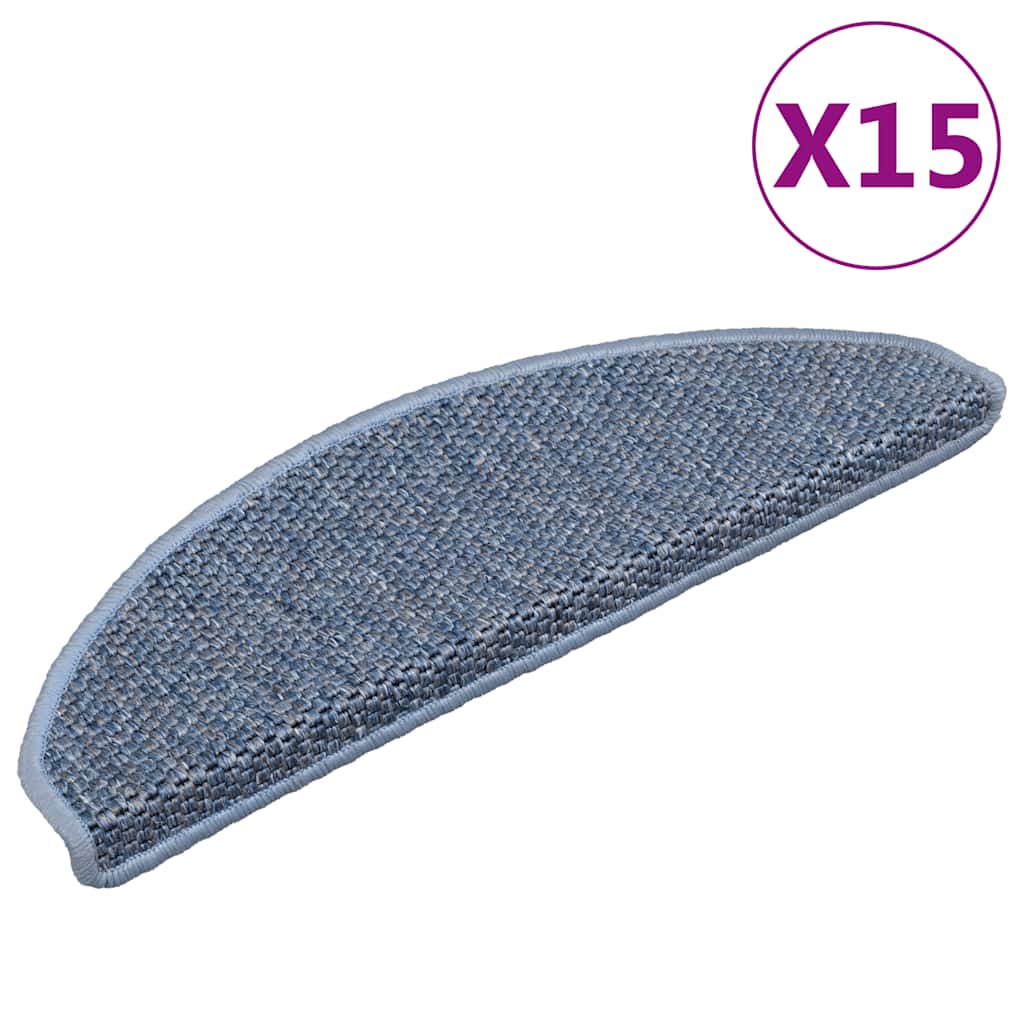 Tapetes escada adesivos aspeto sisal 15 pcs 65x21x4 cm azul