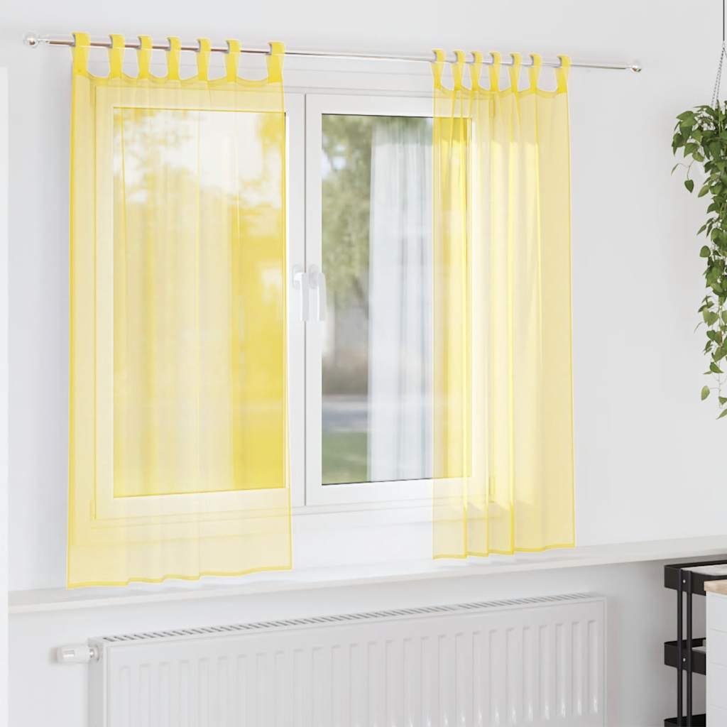 Cortinas de voile com laços 2 pcs amarelo 140x140 cm