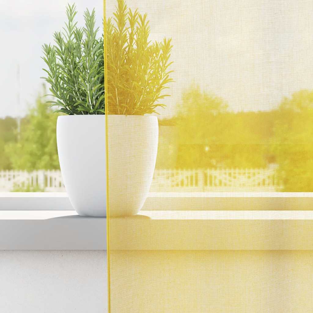 Cortinas de voile com laços 2 pcs amarelo 140x140 cm