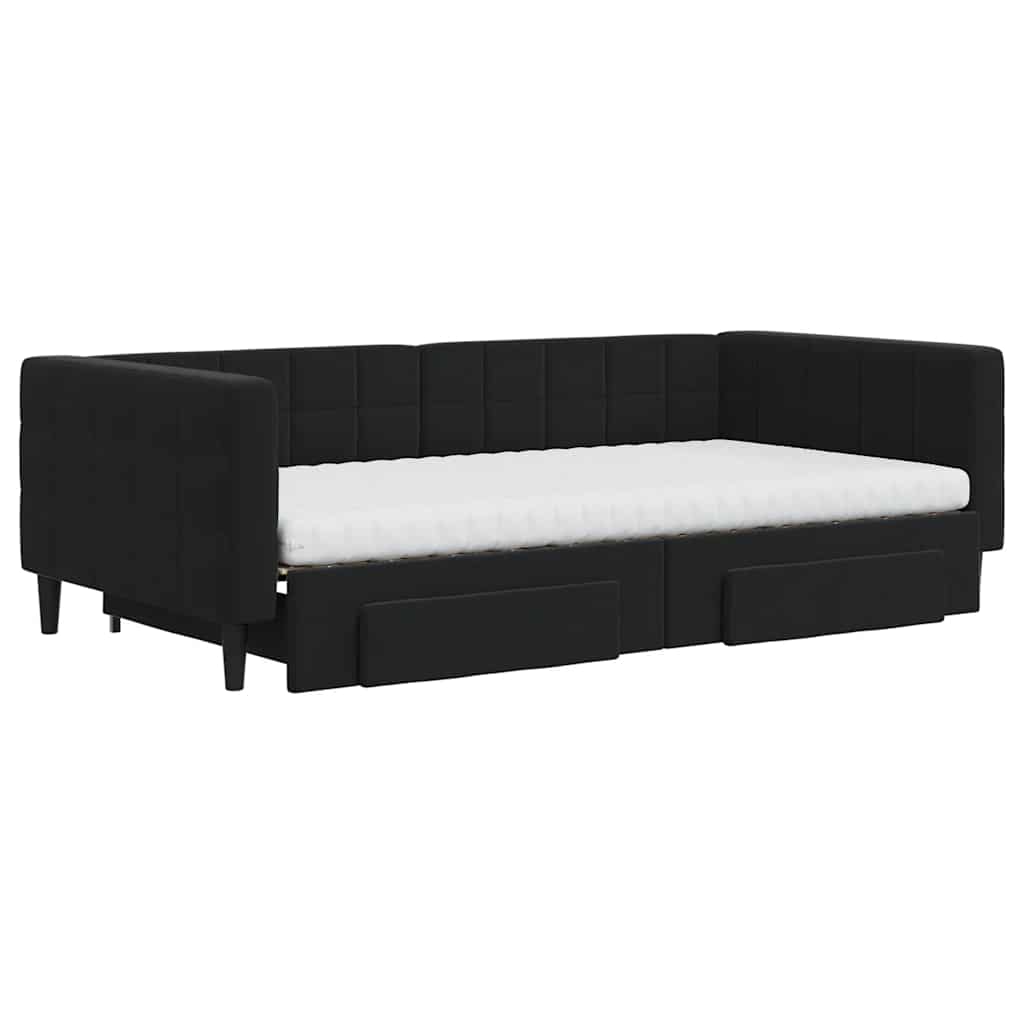 Sofá-cama com gavetão e gavetas 100x200 cm veludo preto