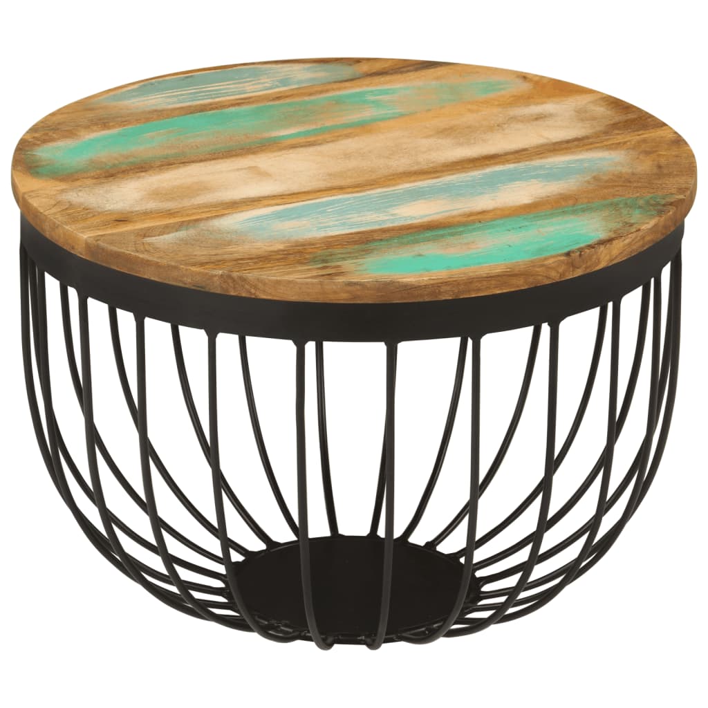 Mesa de centro ø50x35 cm madeira recuperada maciça e aço