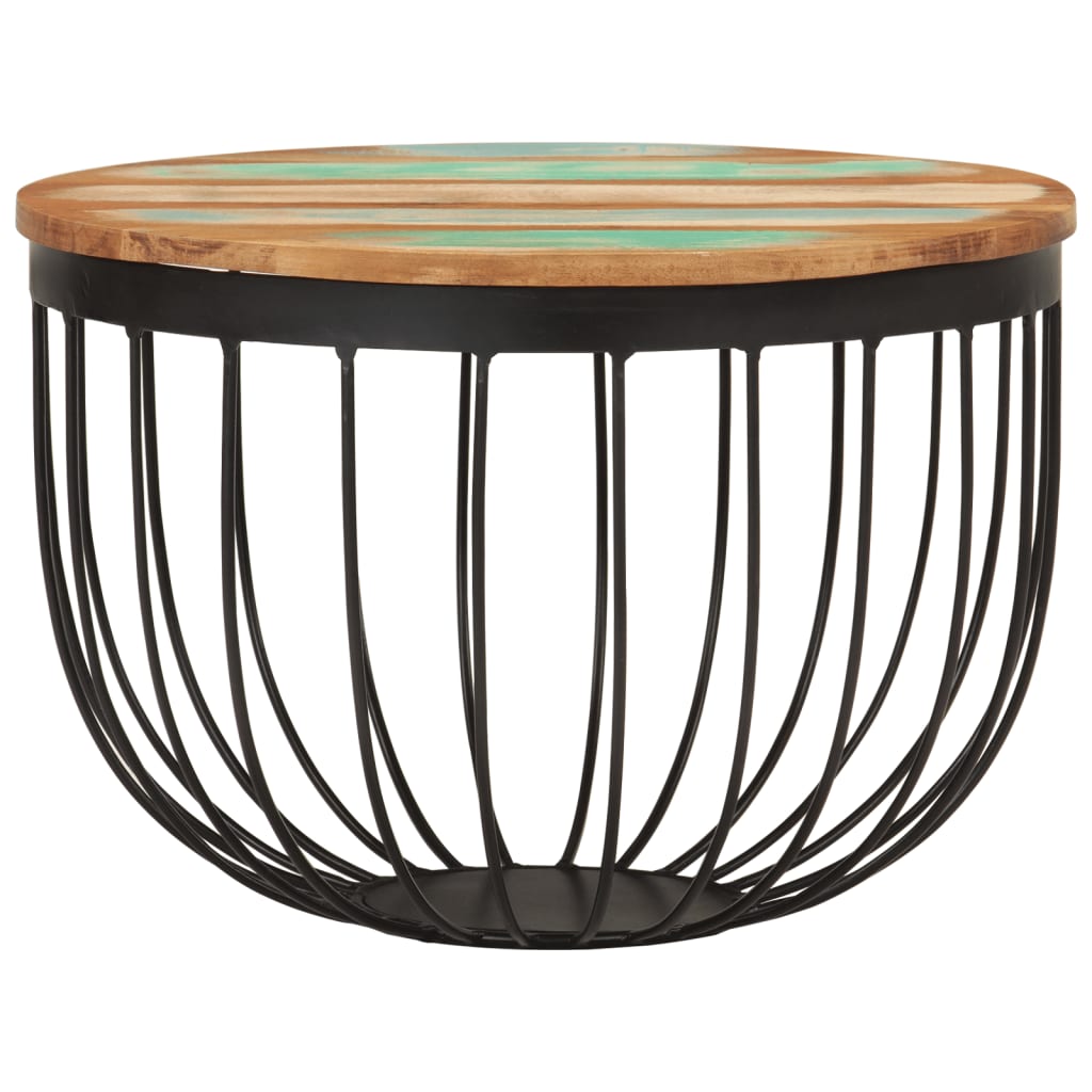 Mesa de centro ø50x35 cm madeira recuperada maciça e aço