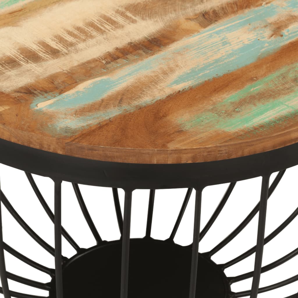 Mesa de centro ø50x35 cm madeira recuperada maciça e aço