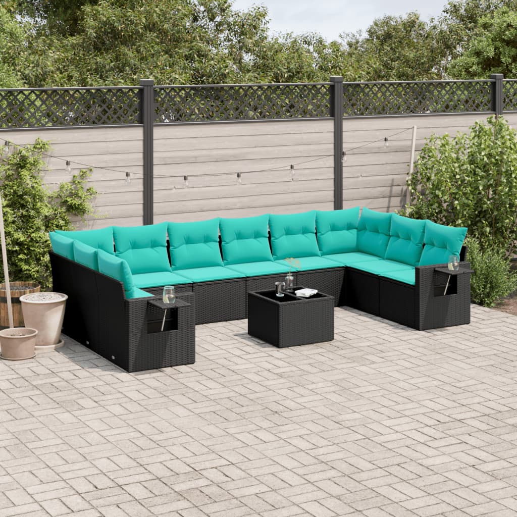 Conjunto de sofá de jardim com 11 peças e almofadas em rattan sintético preto