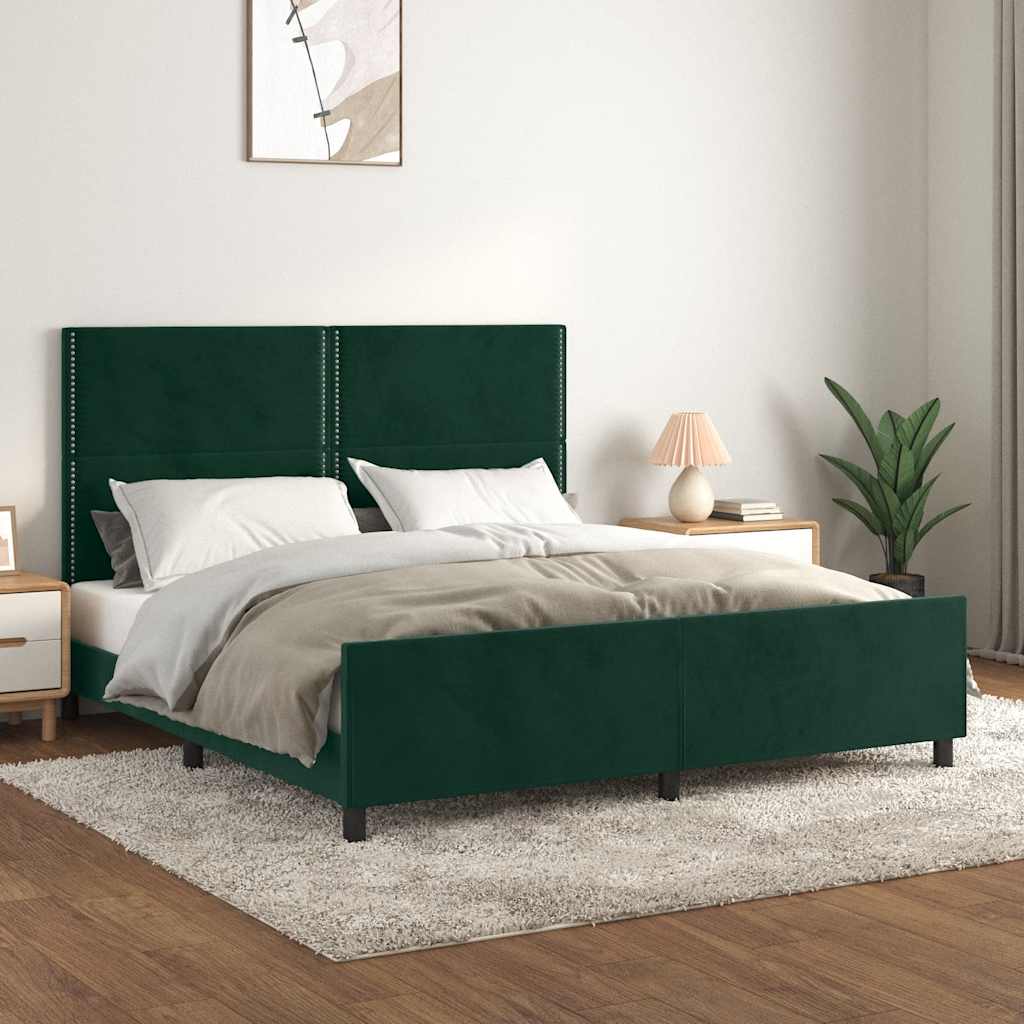 Estrutura de cama sem colchão 200x200 cm veludo verde-escuro