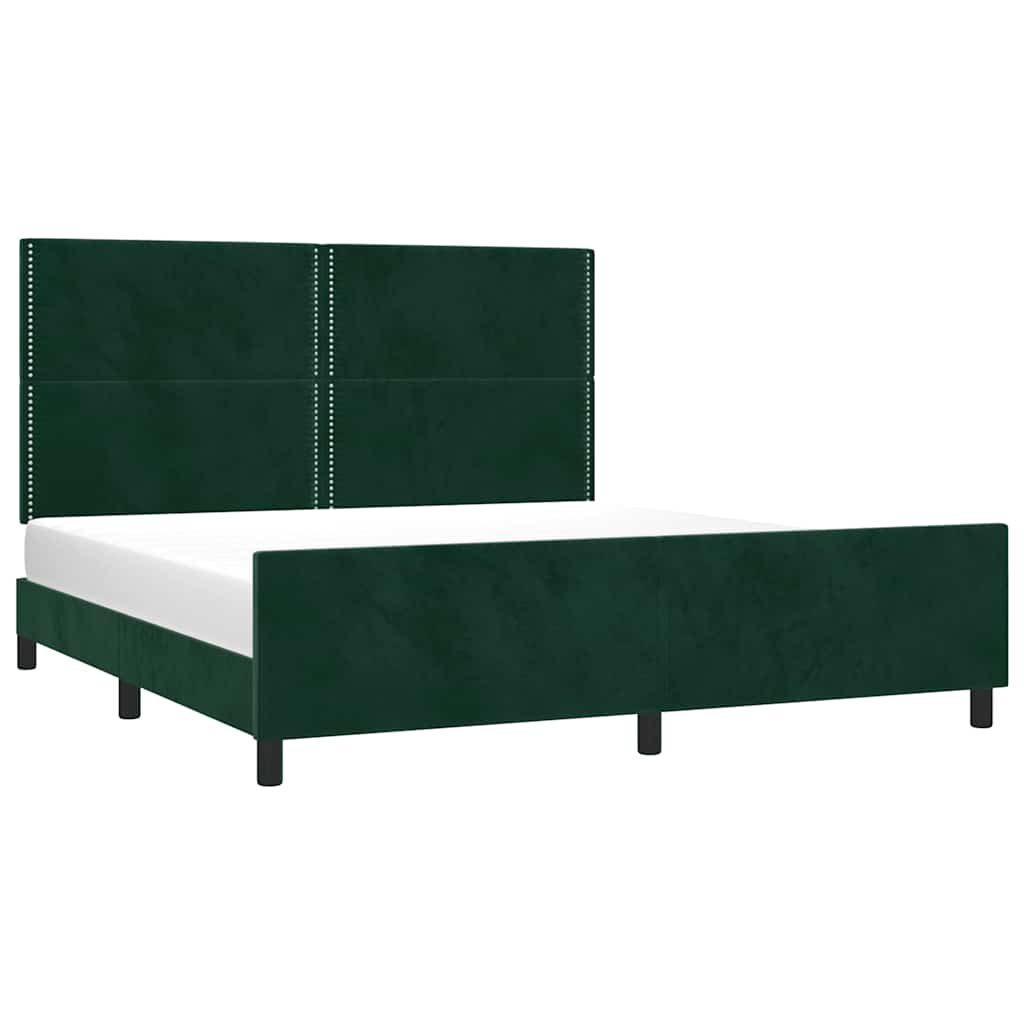 Estrutura de cama sem colchão 200x200 cm veludo verde-escuro
