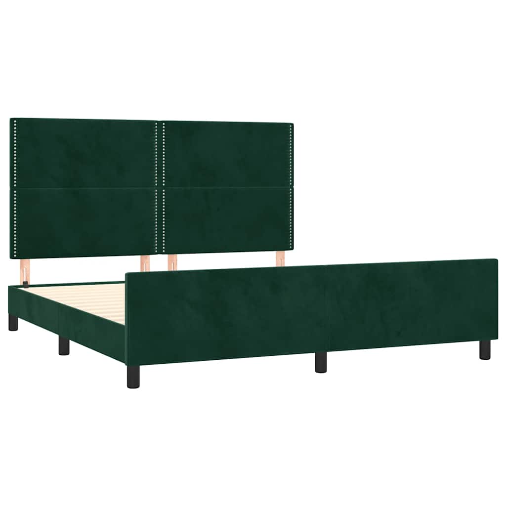 Estrutura de cama sem colchão 200x200 cm veludo verde-escuro