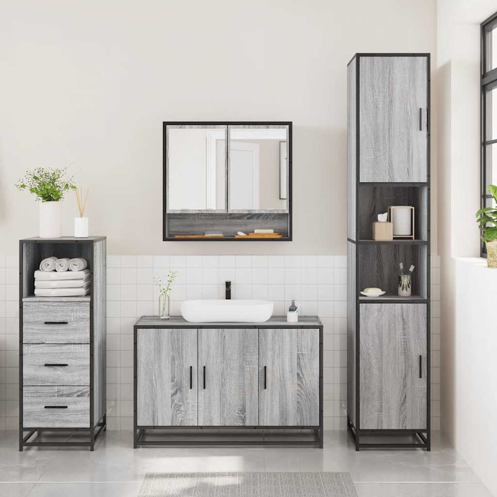 3 Pcs conjunto móveis casa de banho madeira proc. cinza sonoma