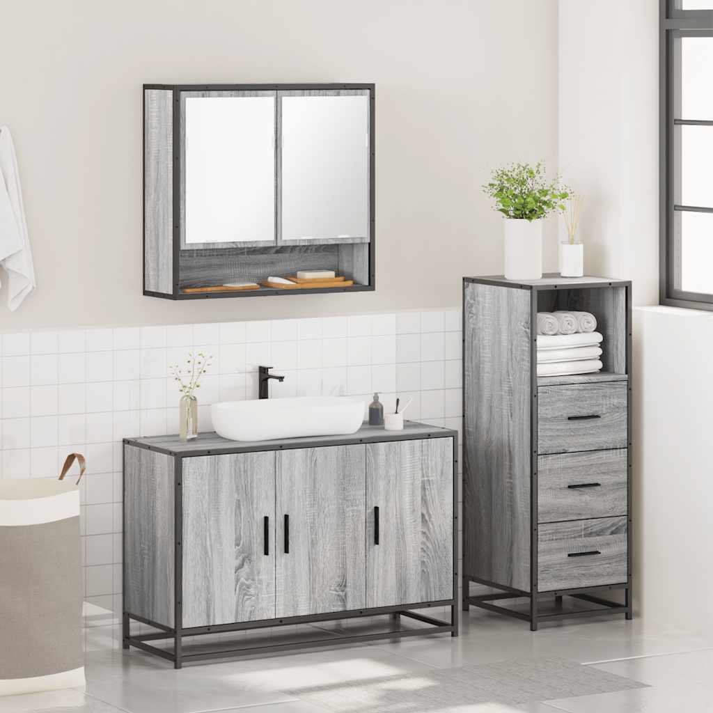 3 Pcs conjunto móveis casa de banho madeira proc. cinza sonoma