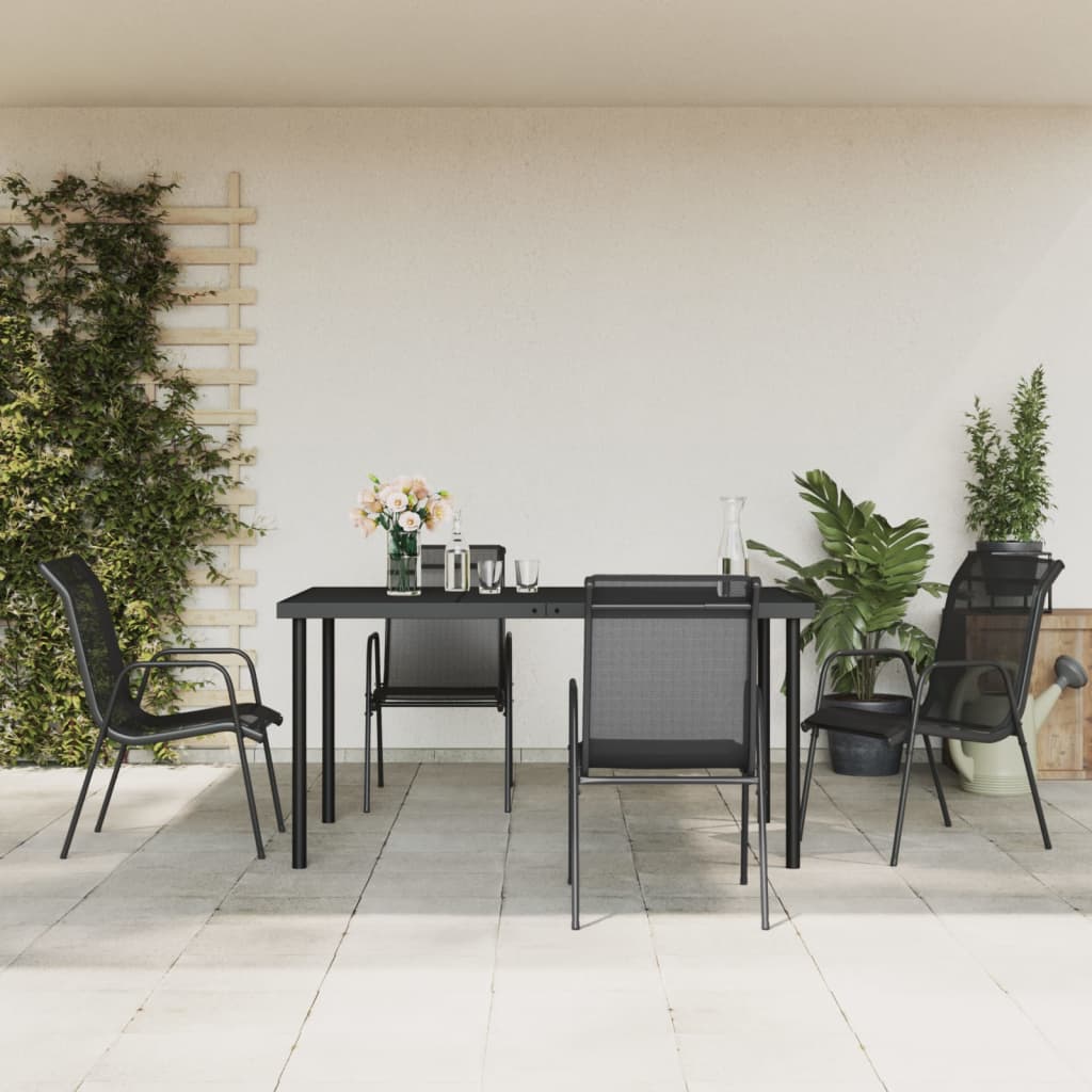 5 Pcs conjunto de jantar para jardim aço e textilene preto