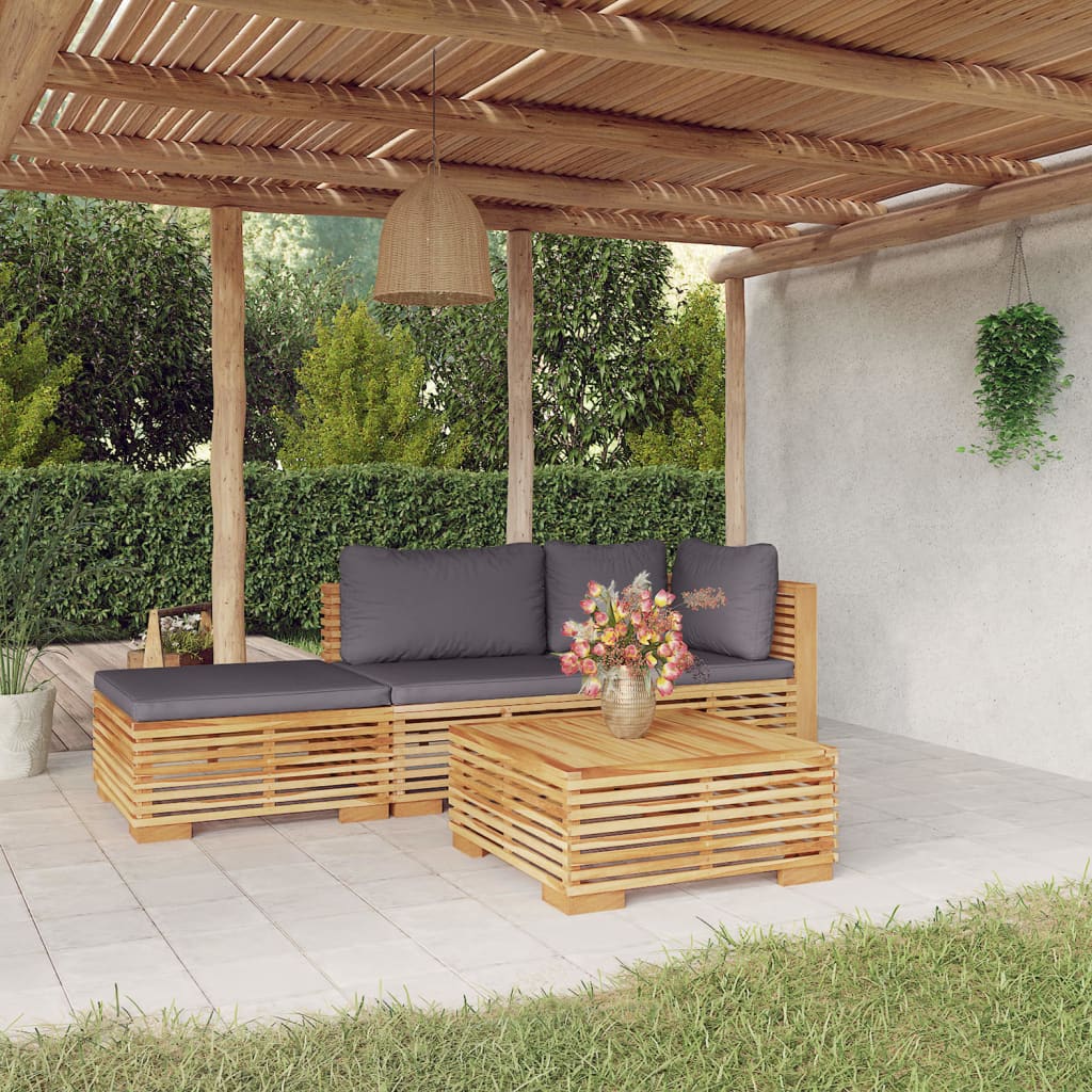 4 Pcs conjunto lounge jardim c/ almofadões madeira teca maciça