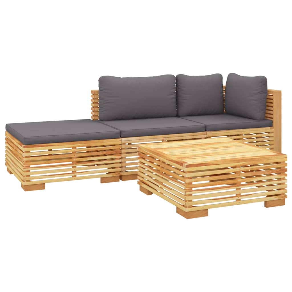 4 Pcs conjunto lounge jardim c/ almofadões madeira teca maciça