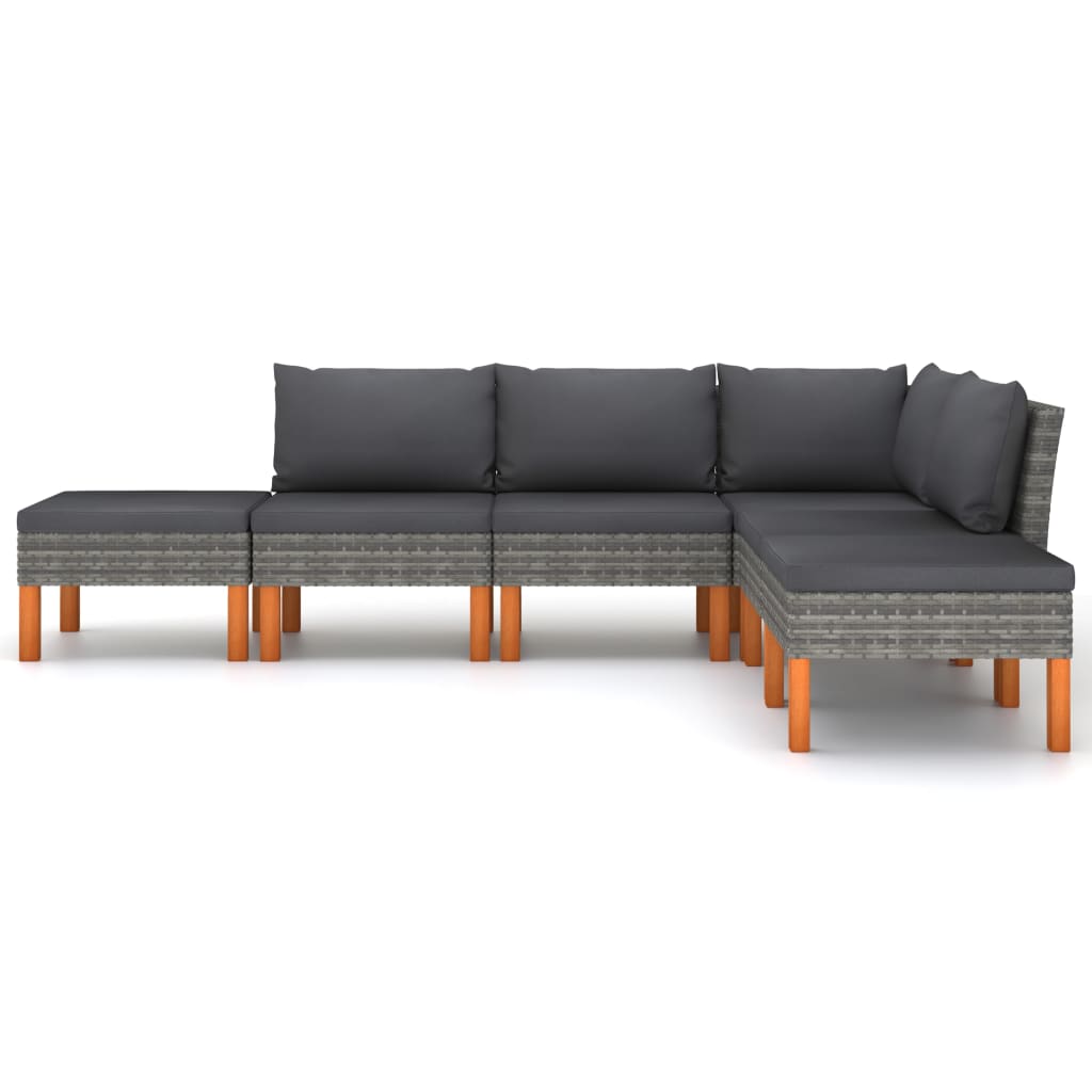 6 Pcs conjunto lounge de jardim c/ almofadões vime PE cinzento