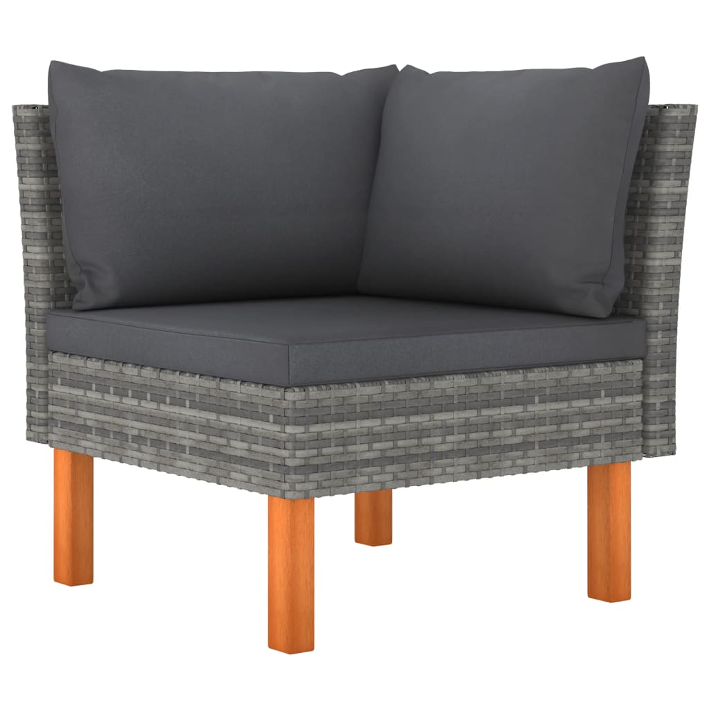 6 Pcs conjunto lounge de jardim c/ almofadões vime PE cinzento